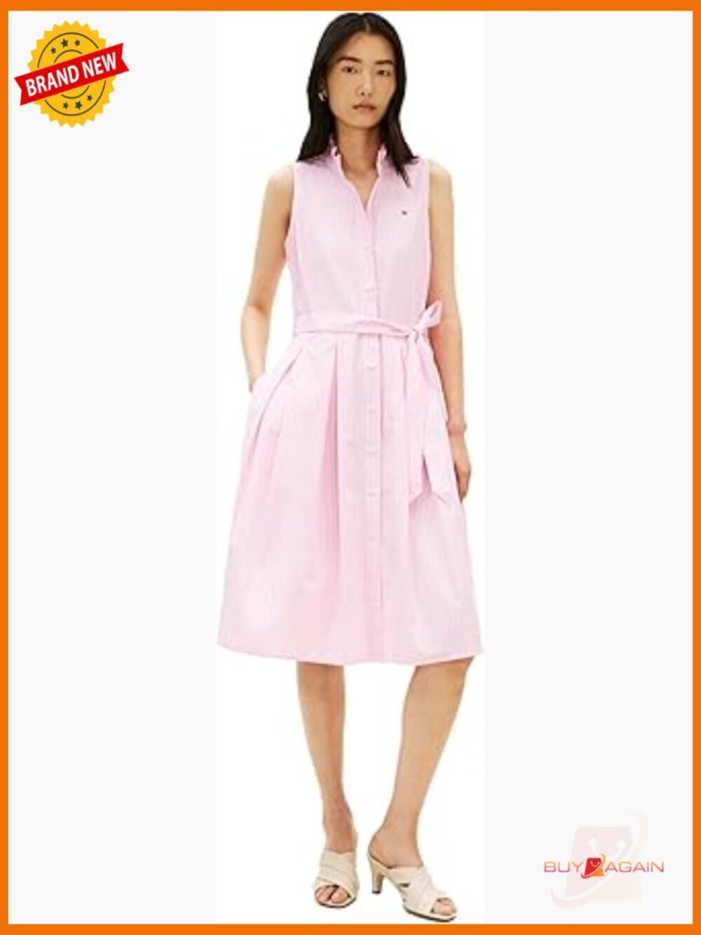 Sleeveless Cotton Shirt Dress with Waist Tie